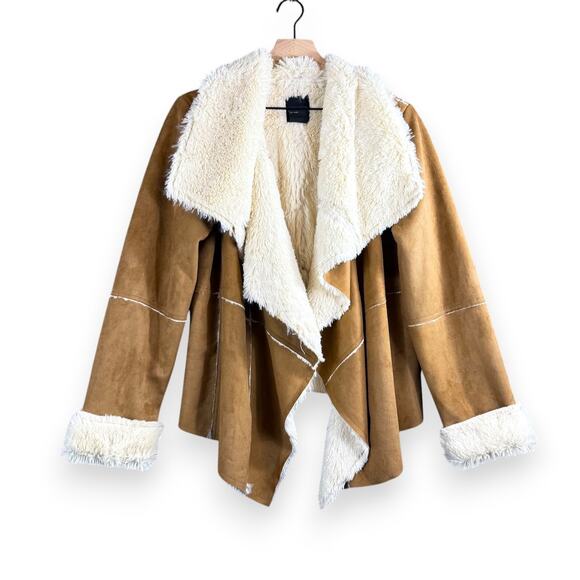 Suede Faux Fur Cascade Jacket Western Large Penny Lane Cowgirl Y2K Camel Me Jane - Picture 2 of 8